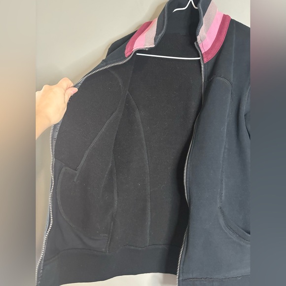 Lululemon Scuba Jacket Black Pink Stripe Collar Zip Up Athletic - Picture 5 of 5